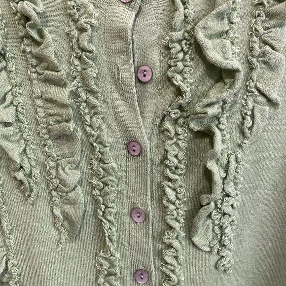 Banana Republic Green Silk Ruffle Front Cardigan XS - Picture 4 of 6